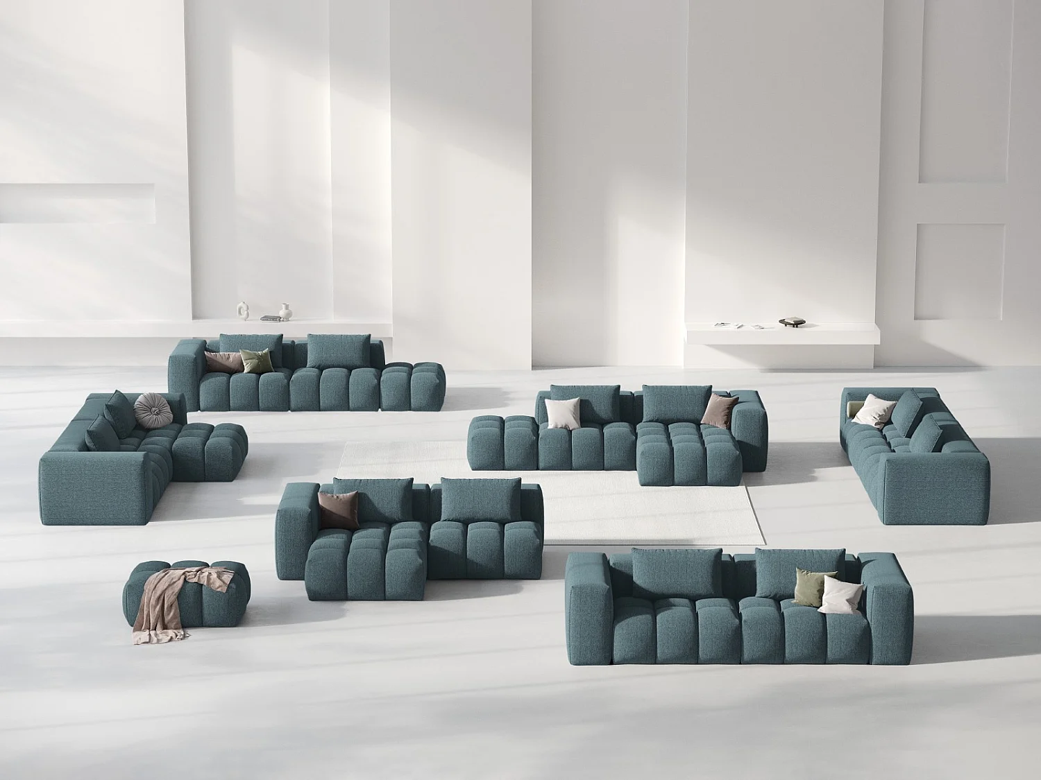 CXL by Christian Lacroix - Modulaire hoekbank links "Lorella" 3 zitplaatsen, Structurele stof, Lichtblauw - 205x145x70cm