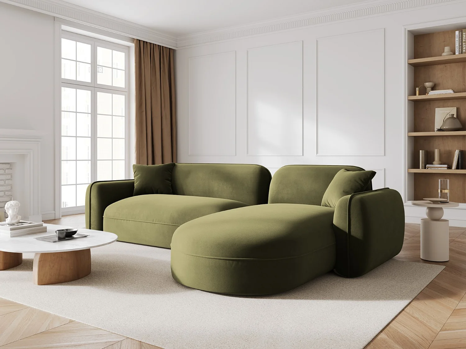 CXL by Christian Lacroix - Canapé d'angle droit modulable "Lucien" 4 places en velours vert clair - 275x165x70cm