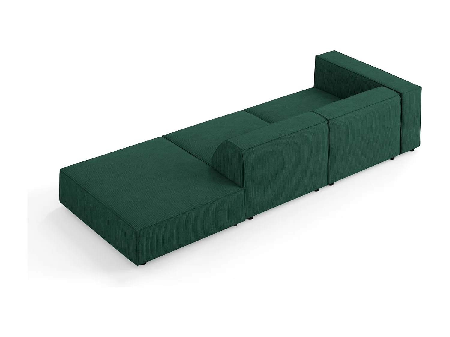 Cosmopolitan Design - Sofá derecho "Arendal" 4 plazas de tejido chenilla con efecto acanalado verde botella - 262x102x70cm