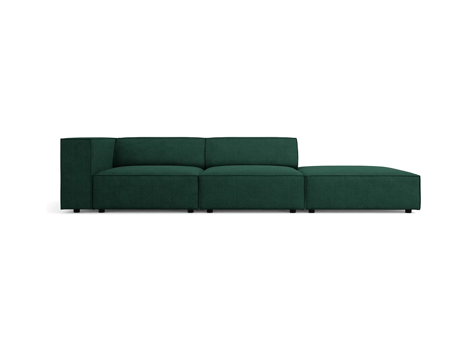 Cosmopolitan Design - Rechte bank "Arendal" 4 zitplaatsen, Chenille met ribbeleffect, Flessengroen - 262x102x70cm
