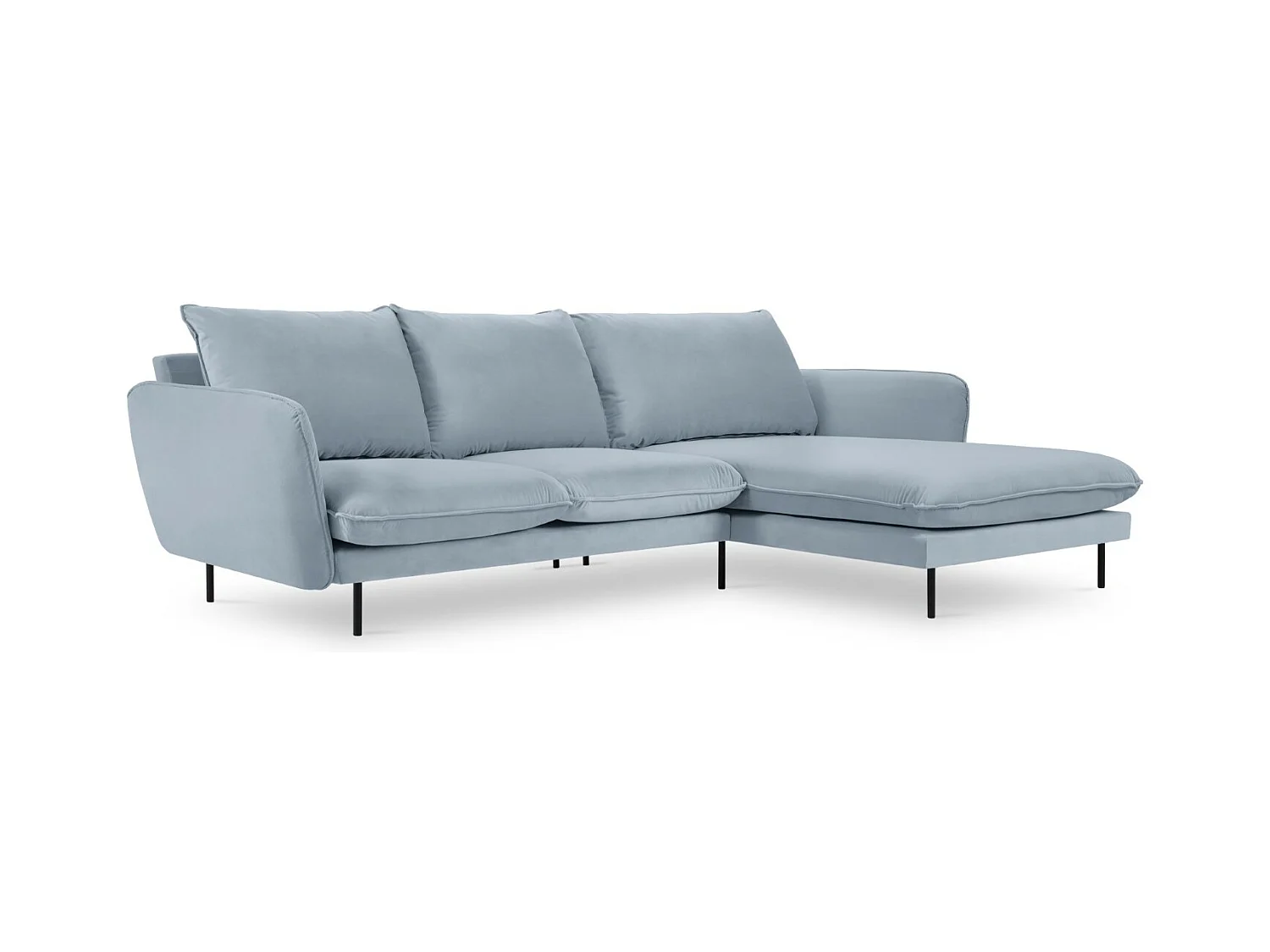 Cosmopolitan Design - Canapé d'angle droit "Vienna" 5 places en velours bleu clair - 255x170x95cm