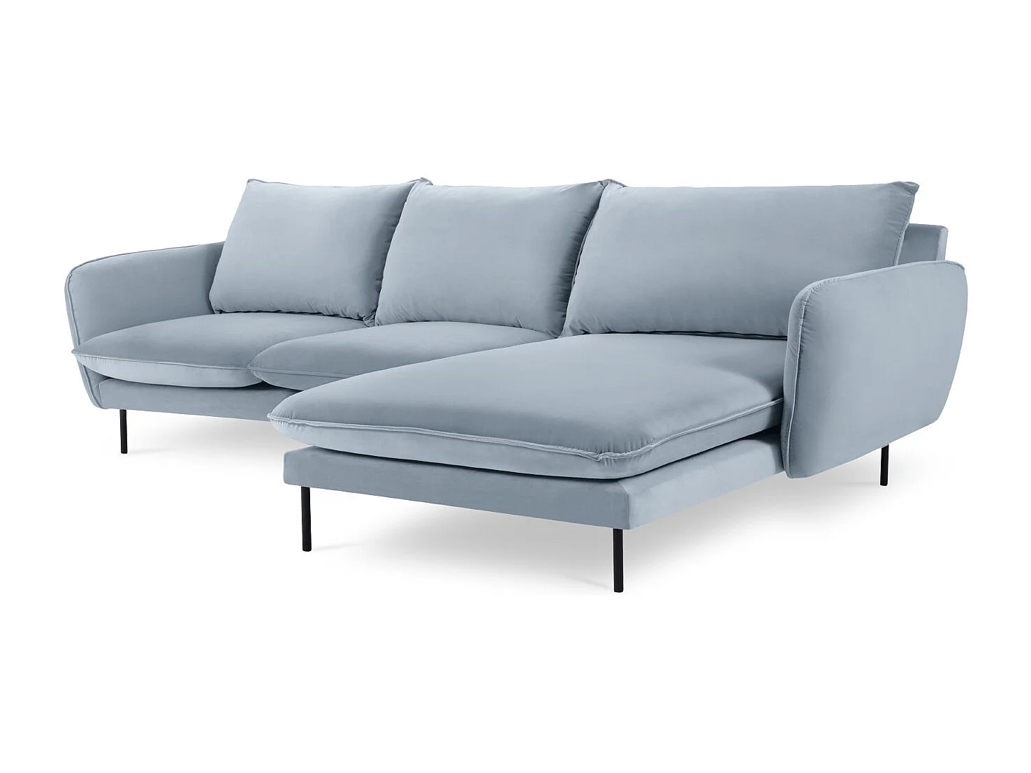 Cosmopolitan Design - Canapé d'angle droit "Vienna" 5 places en velours bleu clair - 255x170x95cm