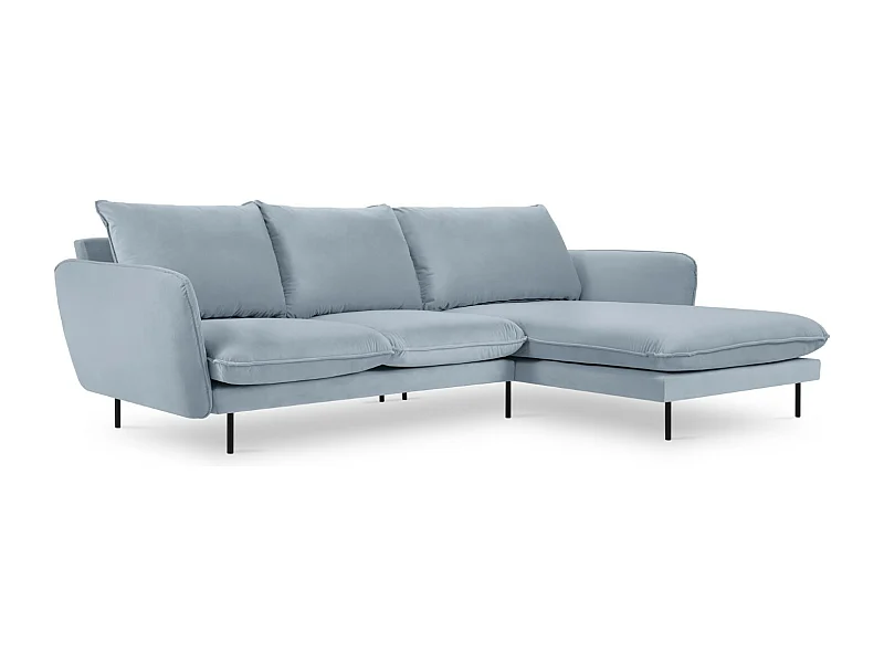 Cosmopolitan Design - Sofá de canto direito "Vienna" 5 lugares em veludo azul claro - 255x170x95cm