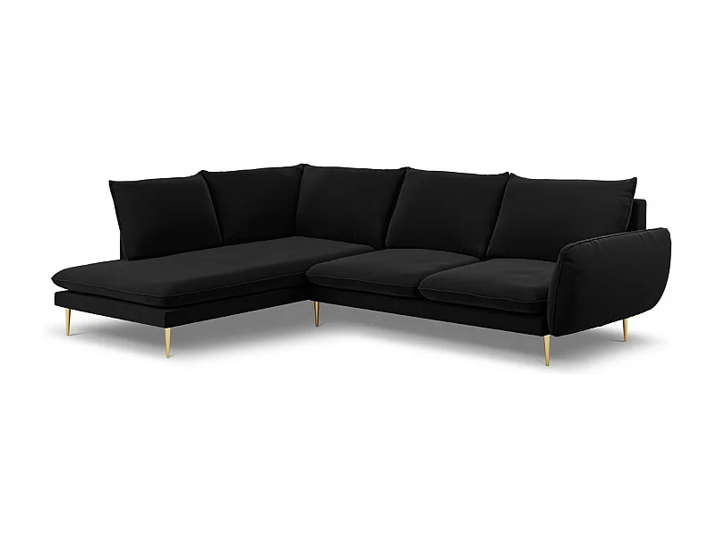 Cosmopolitan Design - 6-Sitzer Ecksofa links "Vienna" aus Samt schwarz - 275x185x95cm