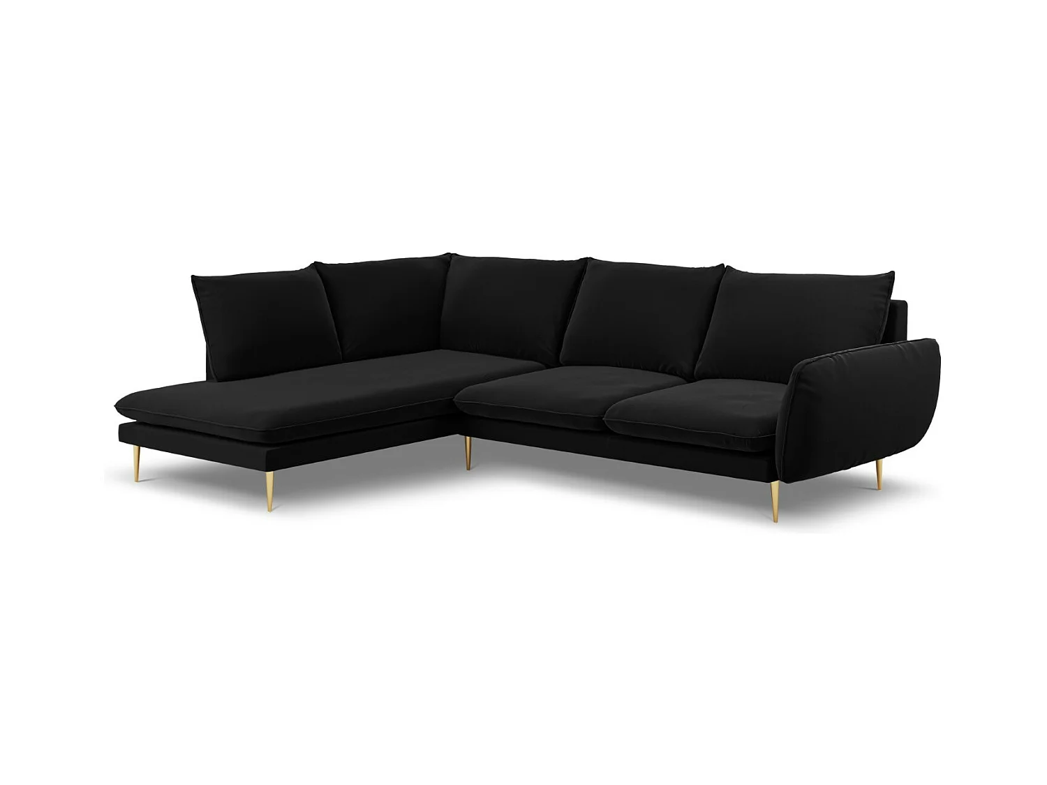 Cosmopolitan Design - Linker hoekbank "Vienna" 6 zitplaatsen, Flueel, Zwart - 275x185x95cm