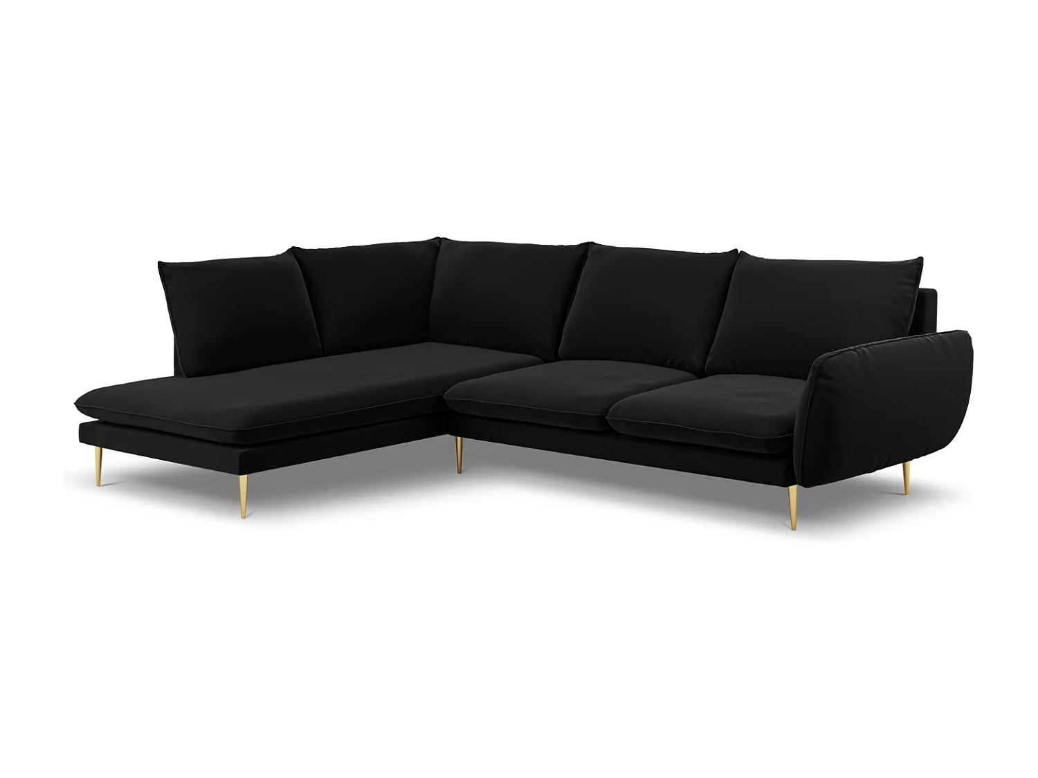 Cosmopolitan Design - Canapé d'angle gauche "Vienna" 6 places en velours noir - 275x185x95cm
