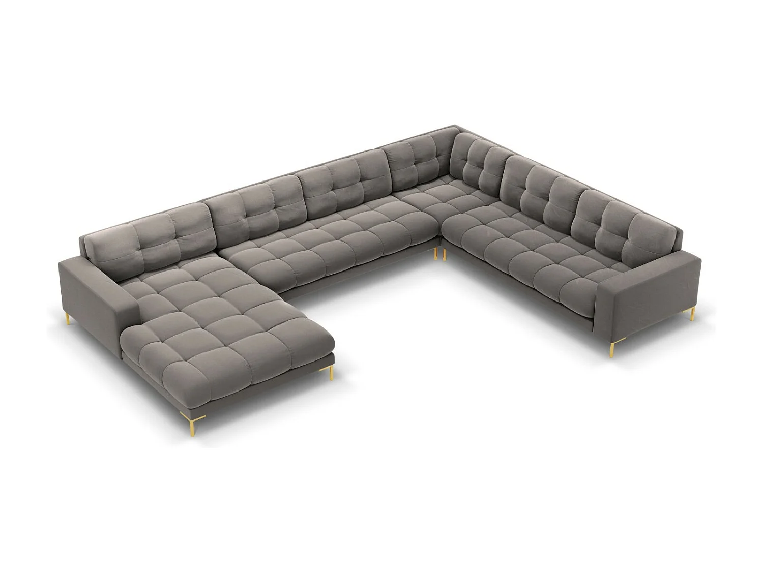 Cosmopolitan Design - 7-Sitzer Panoramasofa rechts "Bali" aus Samt hellgrau - 327x256x75cm