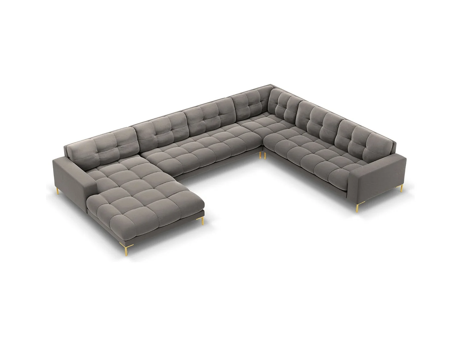 Cosmopolitan Design - Canapé d'angle droit panoramique "Bali" 7 places en velours gris clair - 327x256x75cm