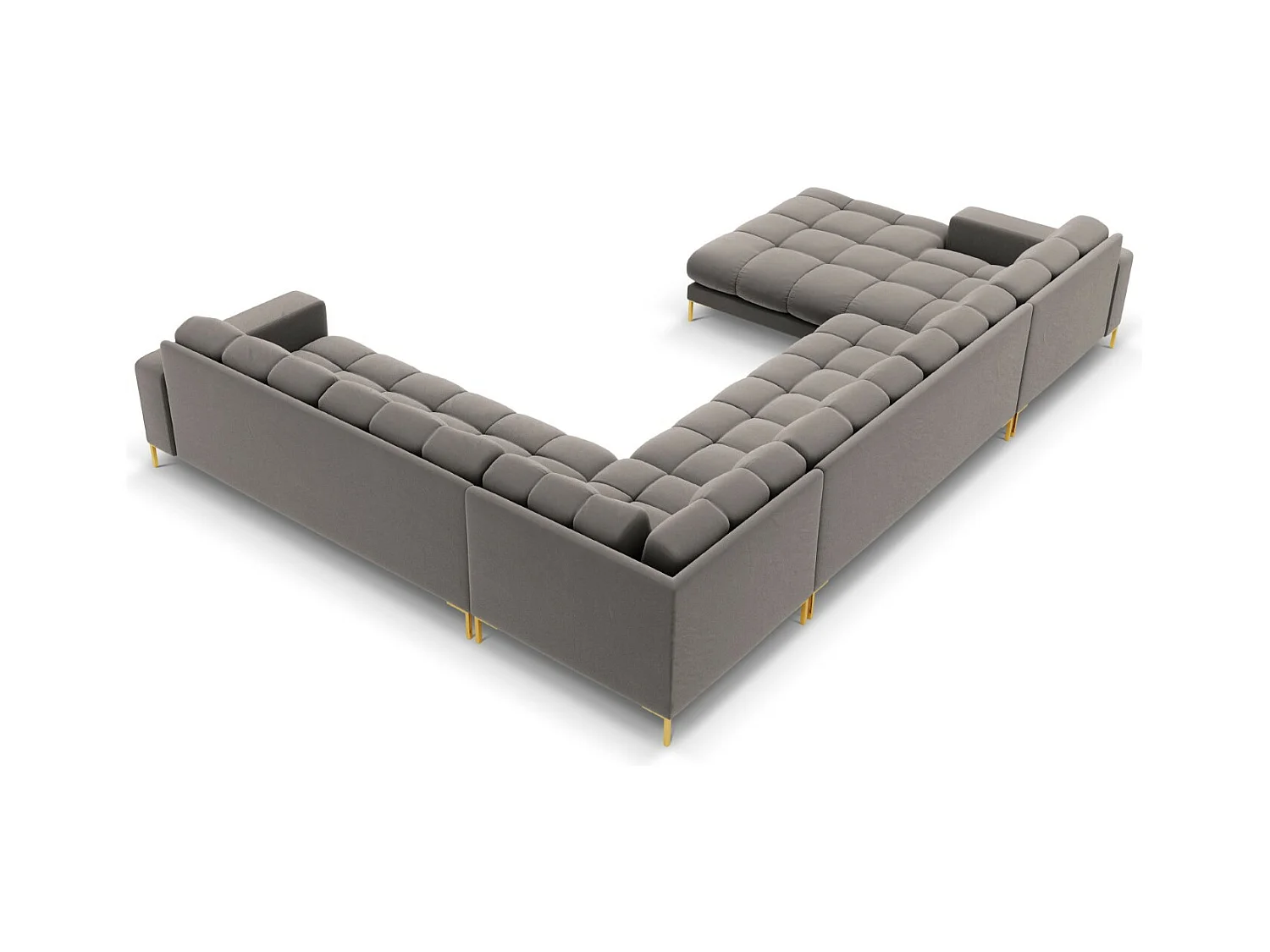 Cosmopolitan Design - Divano panoramico destro "Bali" 7 posti in velluto grigio chiaro - 327x256x75cm