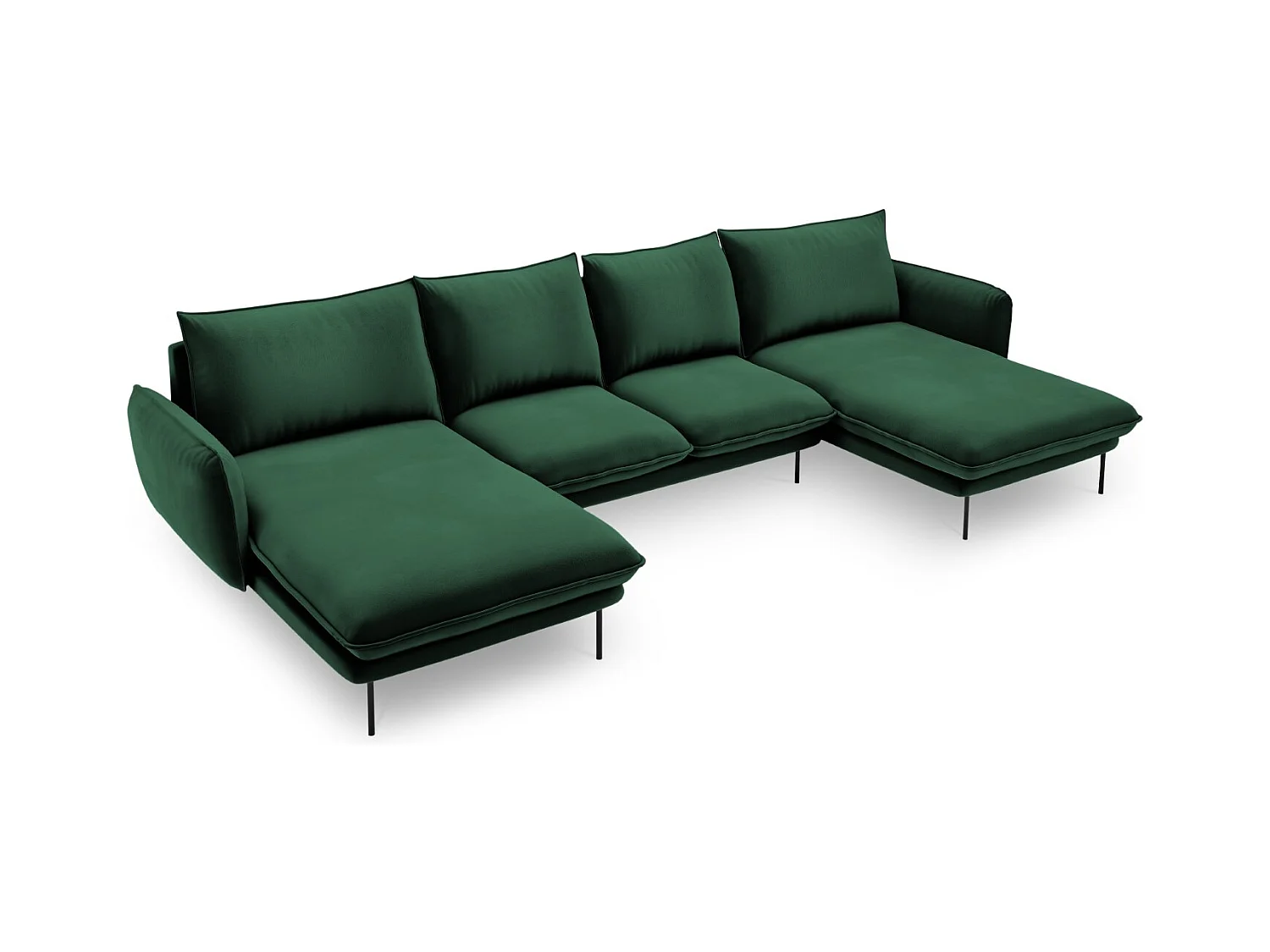 Cosmopolitan Design - Canapé panoramique "Vienna" 6 places en velours vert bouteille - 350x170x95cm