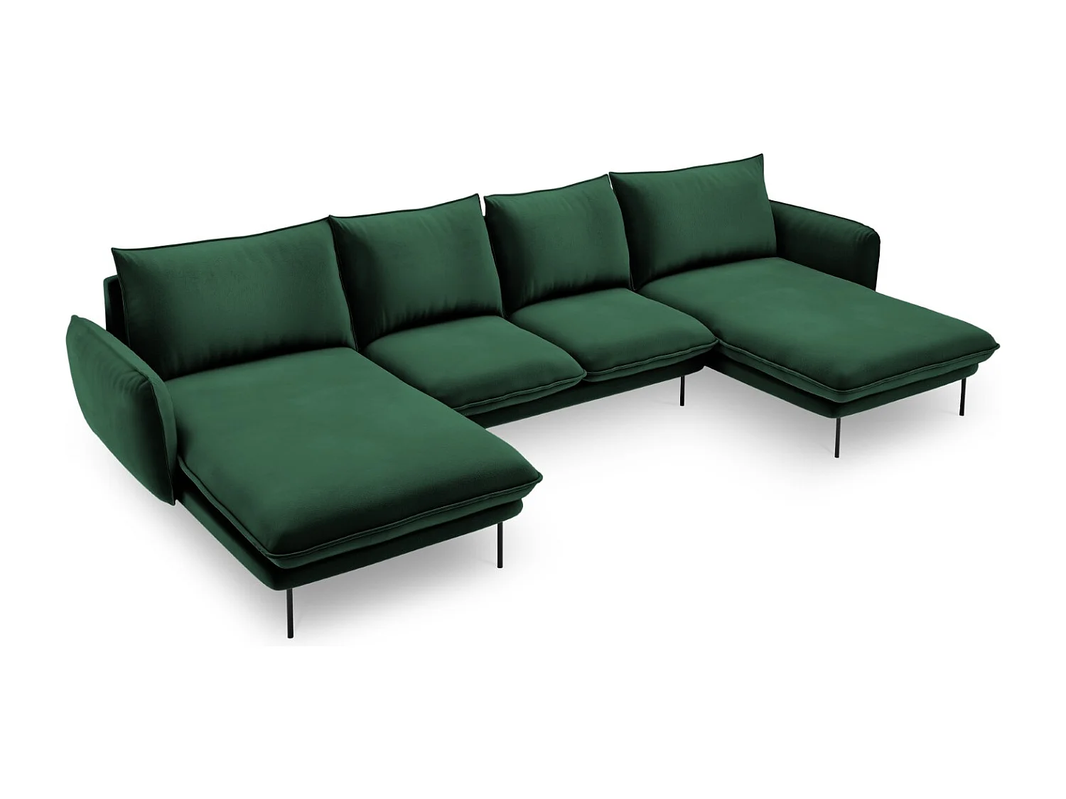 Cosmopolitan Design - Divano panoramico "Vienna" 6 posti in velluto verde bottiglia - 350x170x95cm
