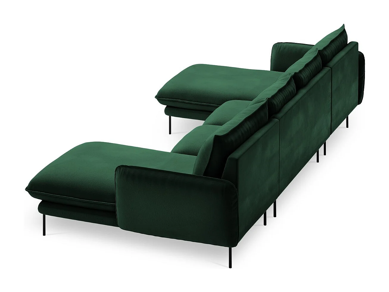 Cosmopolitan Design - Divano panoramico "Vienna" 6 posti in velluto verde bottiglia - 350x170x95cm