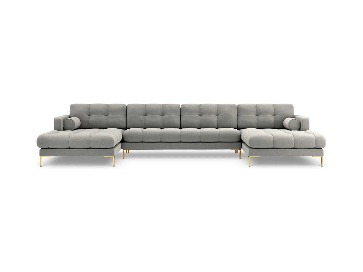 Cosmopolitan Design - Panoramische bank "Bali" 7 zitplaatsen, Structurele stof, Lichtgrijs - 383x185x75cm