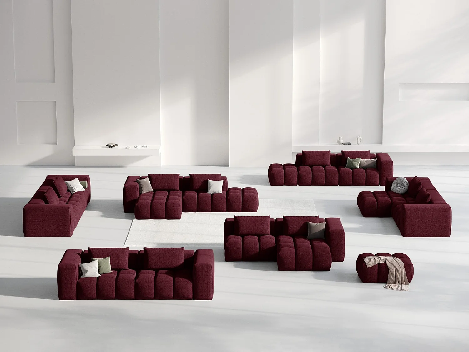 CXL by Christian Lacroix - Divano angolare modulare destro "Lorella" 3 posti in tessuto strutturato bordeaux - 205x145x70cm