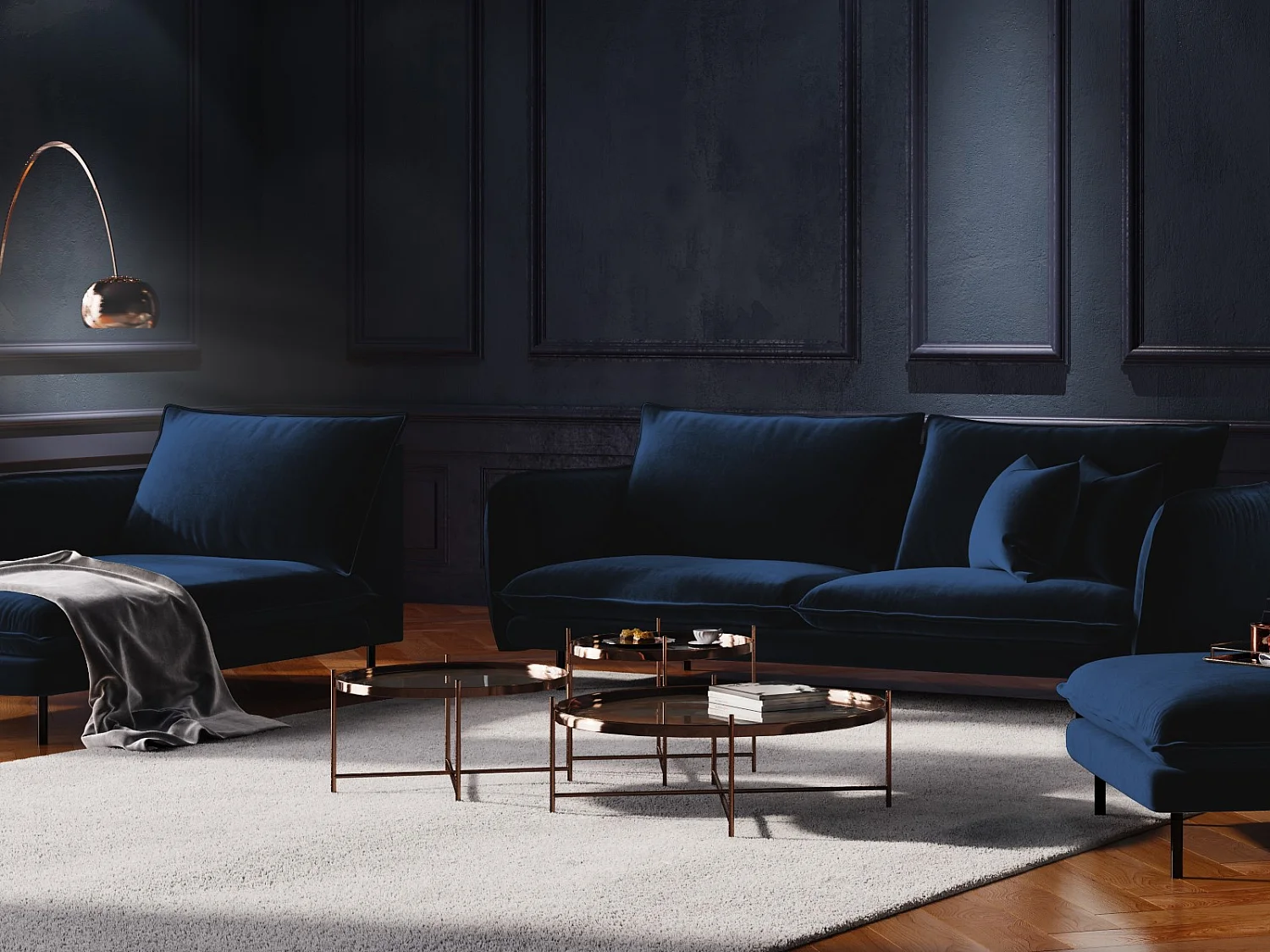 Cosmopolitan Design - Sofa, "Vienna" 4 miejsca welur, błękit królewski - 230x92x95cm