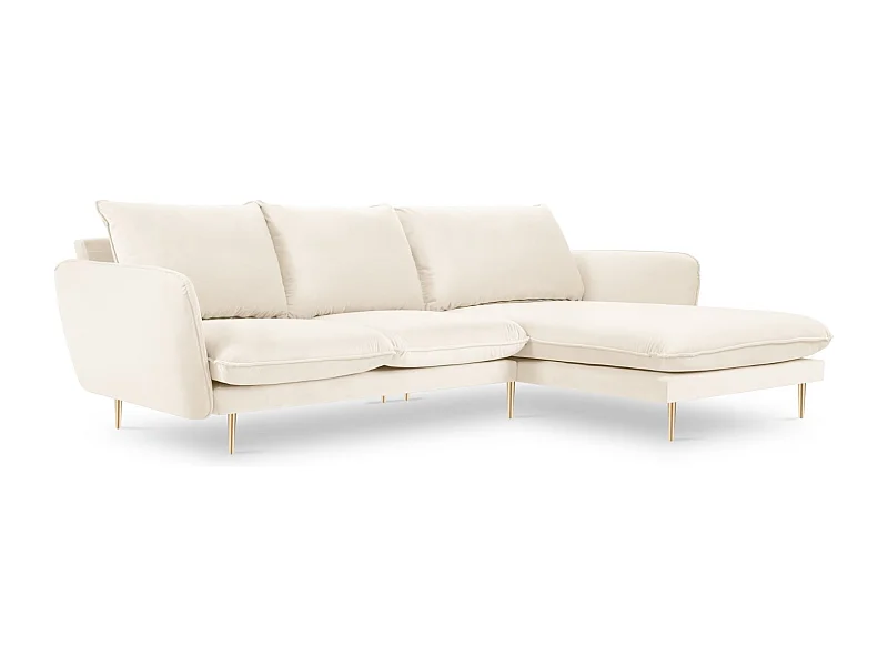 Cosmopolitan Design - Canapé d'angle droit "Vienna" 5 places en velours beige clair - 255x170x95cm
