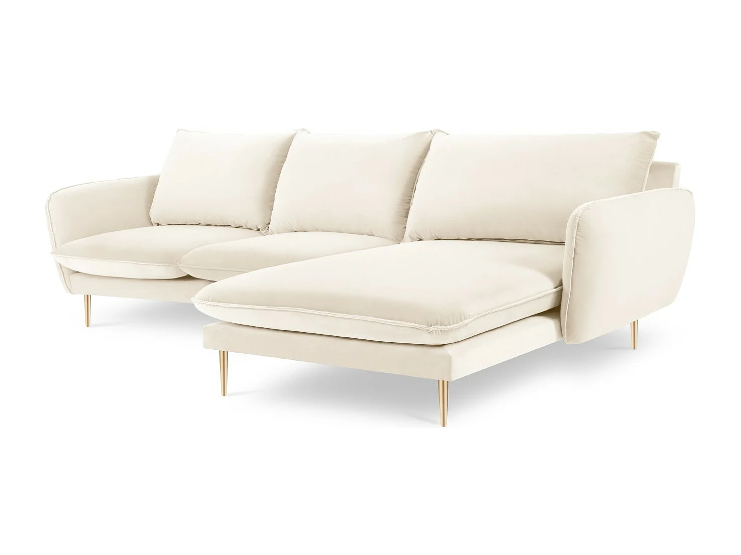 Cosmopolitan Design - Divano angolare destro "Vienna" 5 posti in velluto beige chiaro - 255x170x95cm