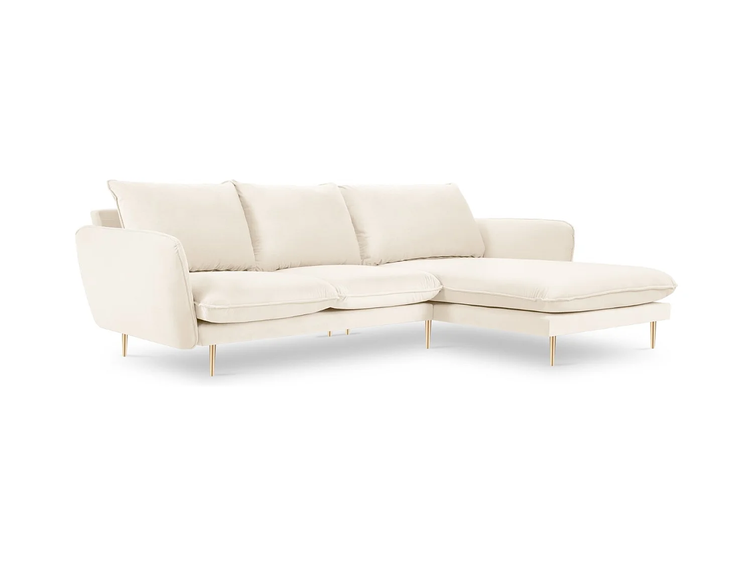 Cosmopolitan Design - Rechter hoekbank "Vienna" 5 zitplaatsen, Flueel, Lichtbeige - 255x170x95cm