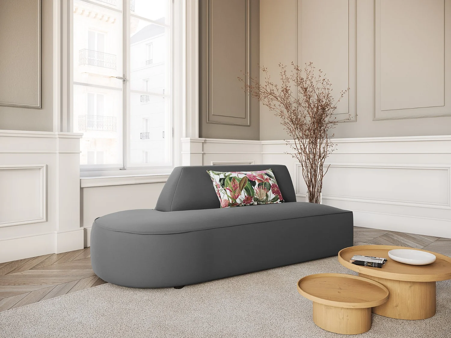 CXL by Christian Lacroix - Sofá modular virado para a esquerda "Charles" 2 lugares em veludo cinza escuro - 181x93x69cm