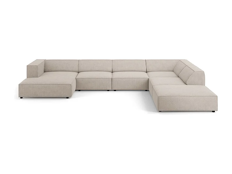 Cosmopolitan Design - Sofá esquinero panorámico derecho "Arendal" 7 plazas de tejido chenilla con efecto acanalado beige oscuro - 364x262x70cm