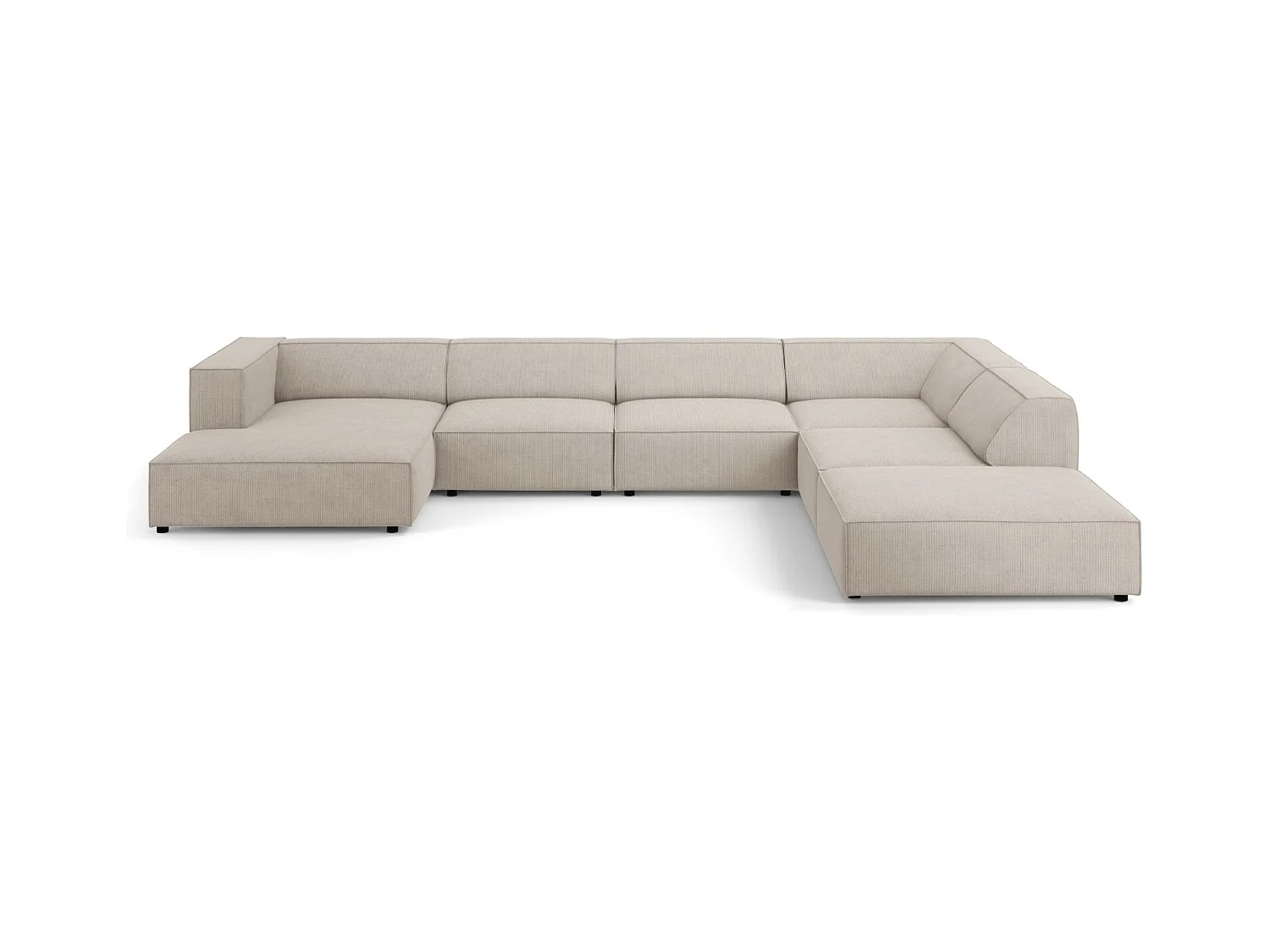 Cosmopolitan Design - Canapé d'angle droit panoramique "Arendal" 7 places en chenille avec un effet côtelé beige foncé - 364x262x70cm
