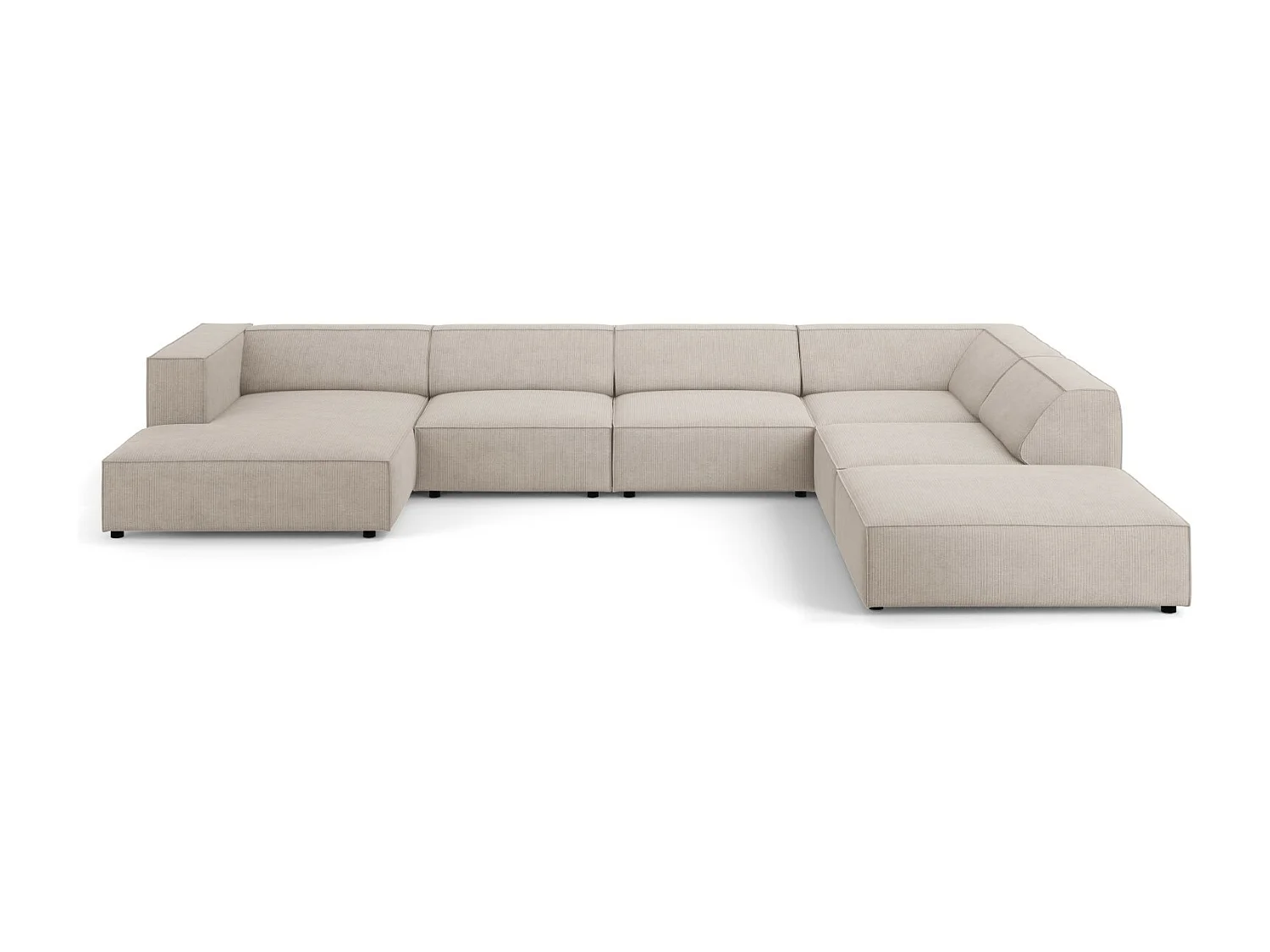 Cosmopolitan Design - Sofá de canto direito panorâmico "Arendal" 7 lugares em tecido chenille com efeito canelado bege escuro - 364x262x70cm