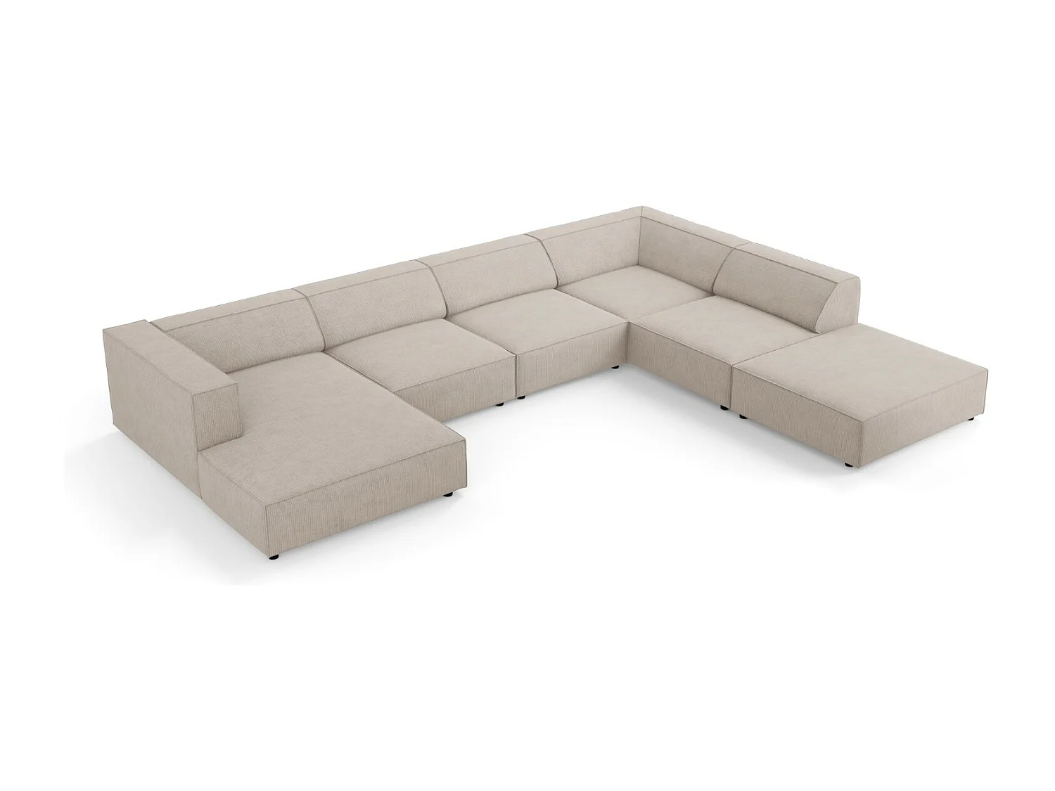 Cosmopolitan Design - Sofá de canto direito panorâmico "Arendal" 7 lugares em tecido chenille com efeito canelado bege escuro - 364x262x70cm