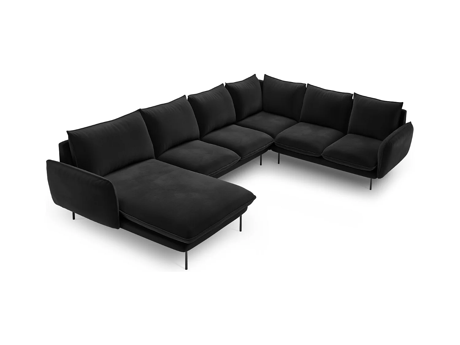 Cosmopolitan Design - Canapé d'angle droit panoramique "Vienna" 7 places en velours noir - 330x235x95cm