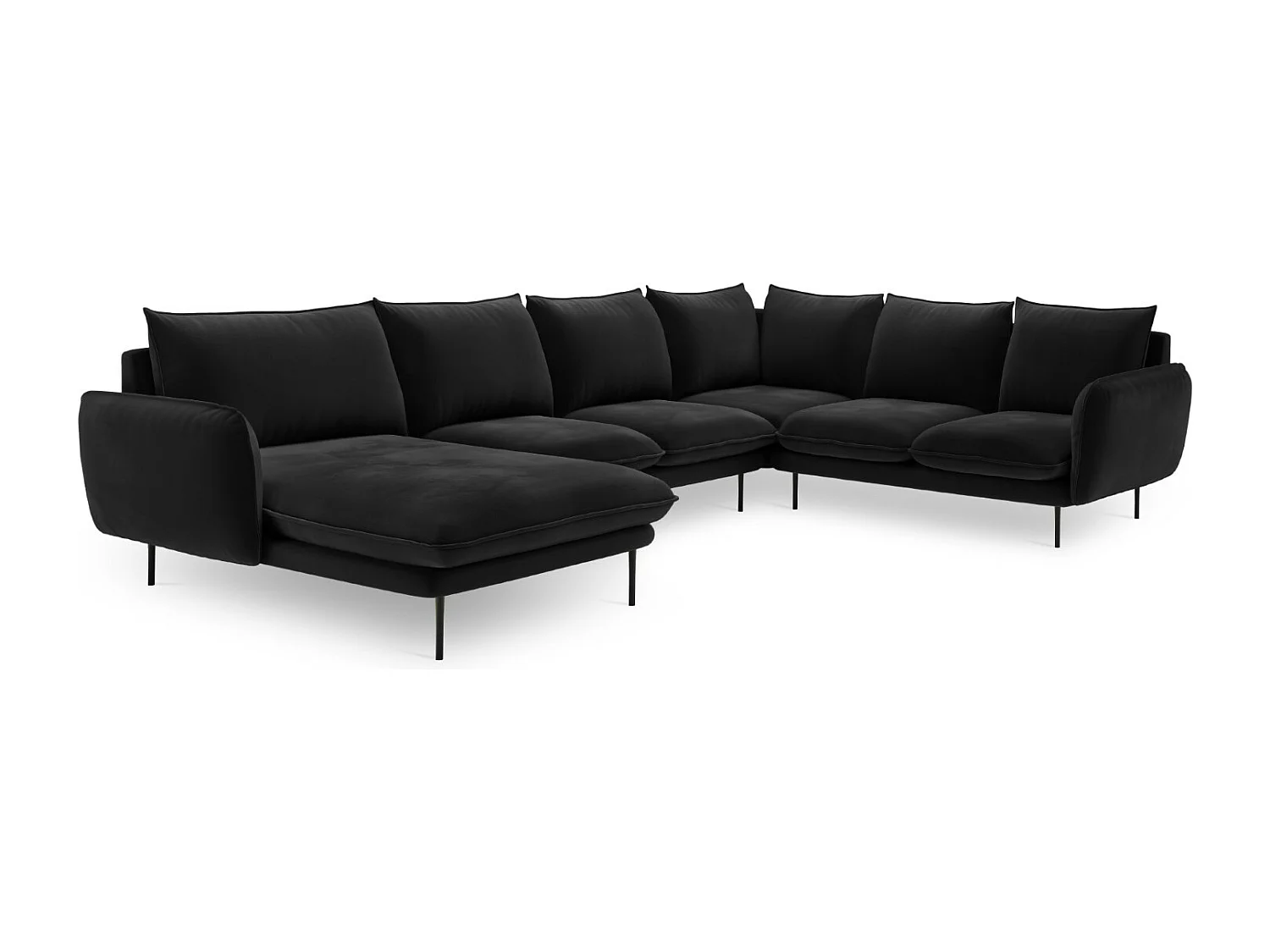 Cosmopolitan Design - Canapé d'angle droit panoramique "Vienna" 7 places en velours noir - 330x235x95cm