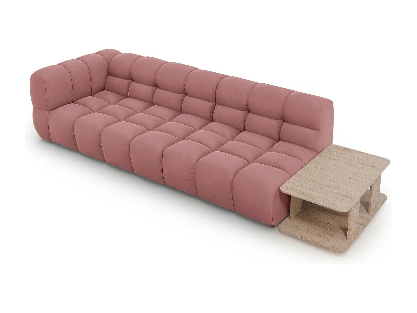 Cosmopolitan Design - Rechte modulaire bank "Sky" 4 zitplaatsen, Flueel, Zalm - 297x102x75cm