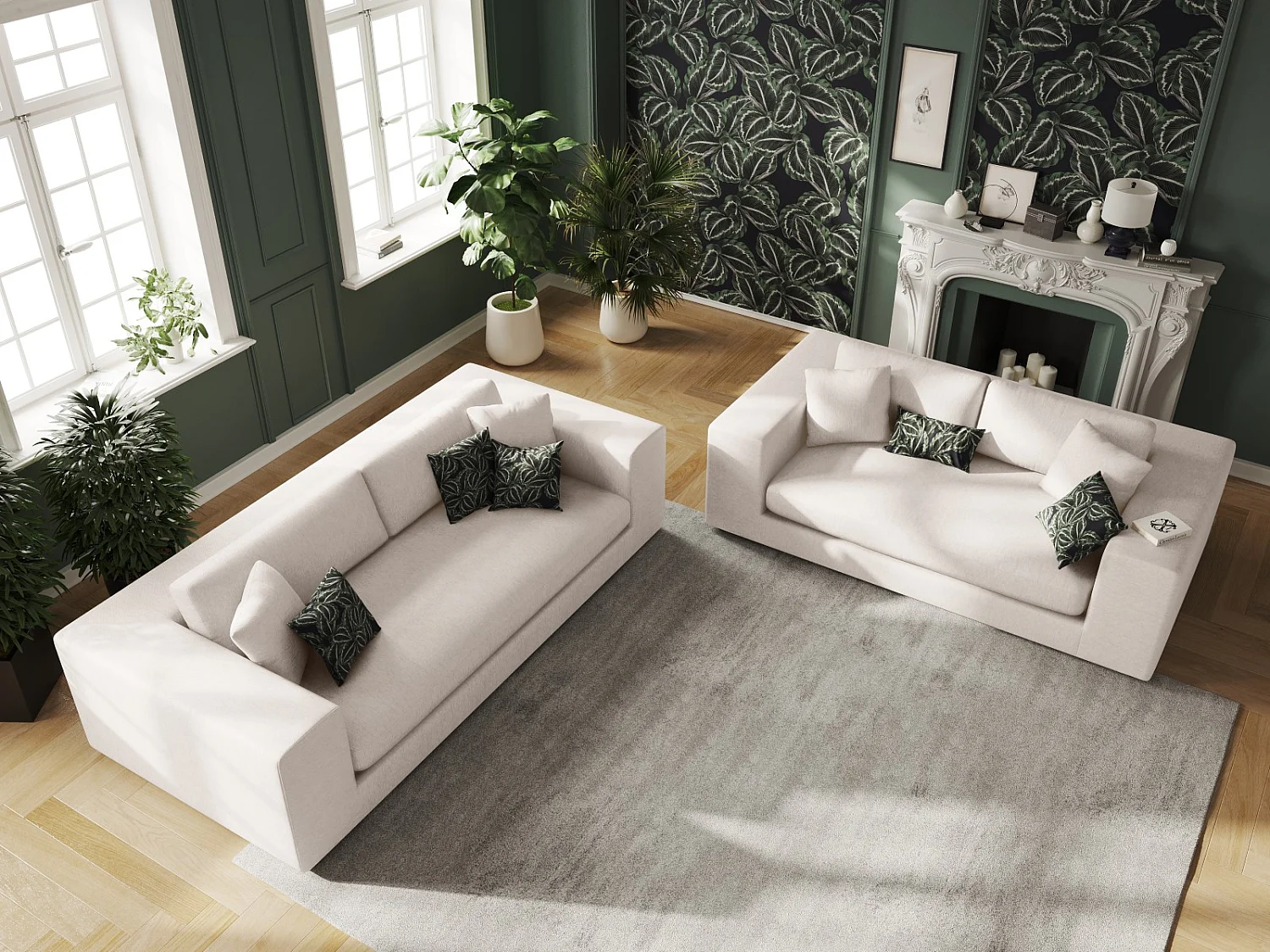 CXL by Christian Lacroix - Sofá "Tendance" 3 lugares em tecido estrutural branco - 220x122x72cm