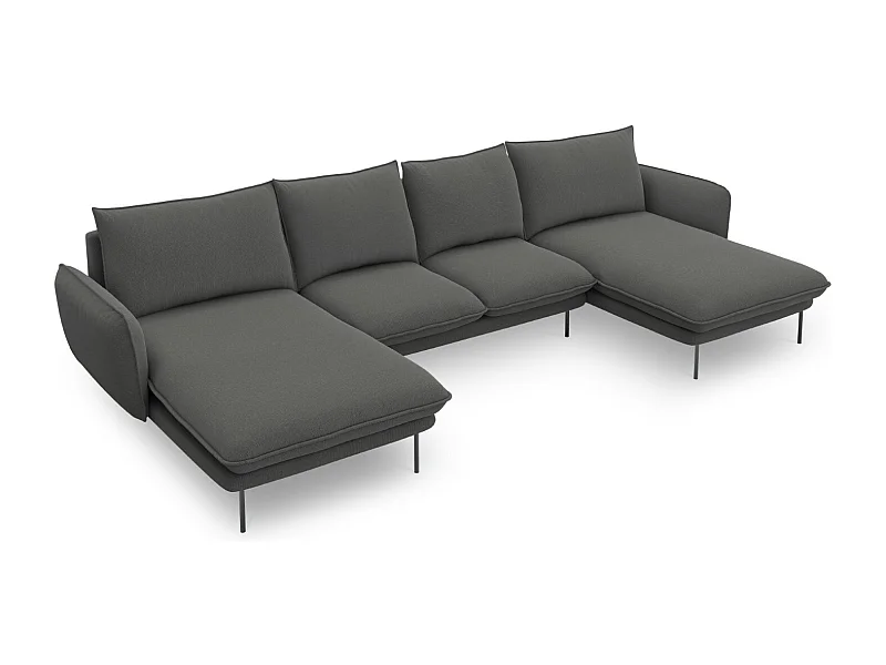 Cosmopolitan Design - Sofá panorámico "Vienna" 6 plazas de tejido estructural gris oscuro - 350x170x95cm