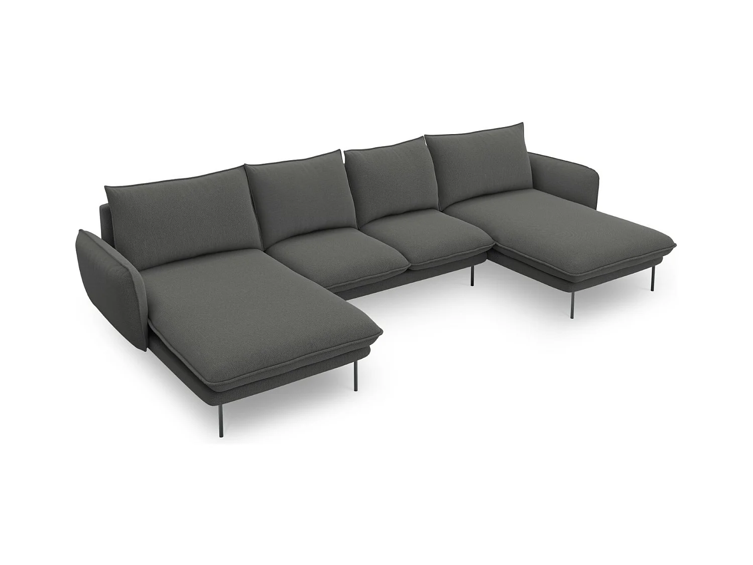 Cosmopolitan Design - Panoramische bank "Vienna" 6 zitplaatsen, Structurele stof, Donkergrijs - 350x170x95cm