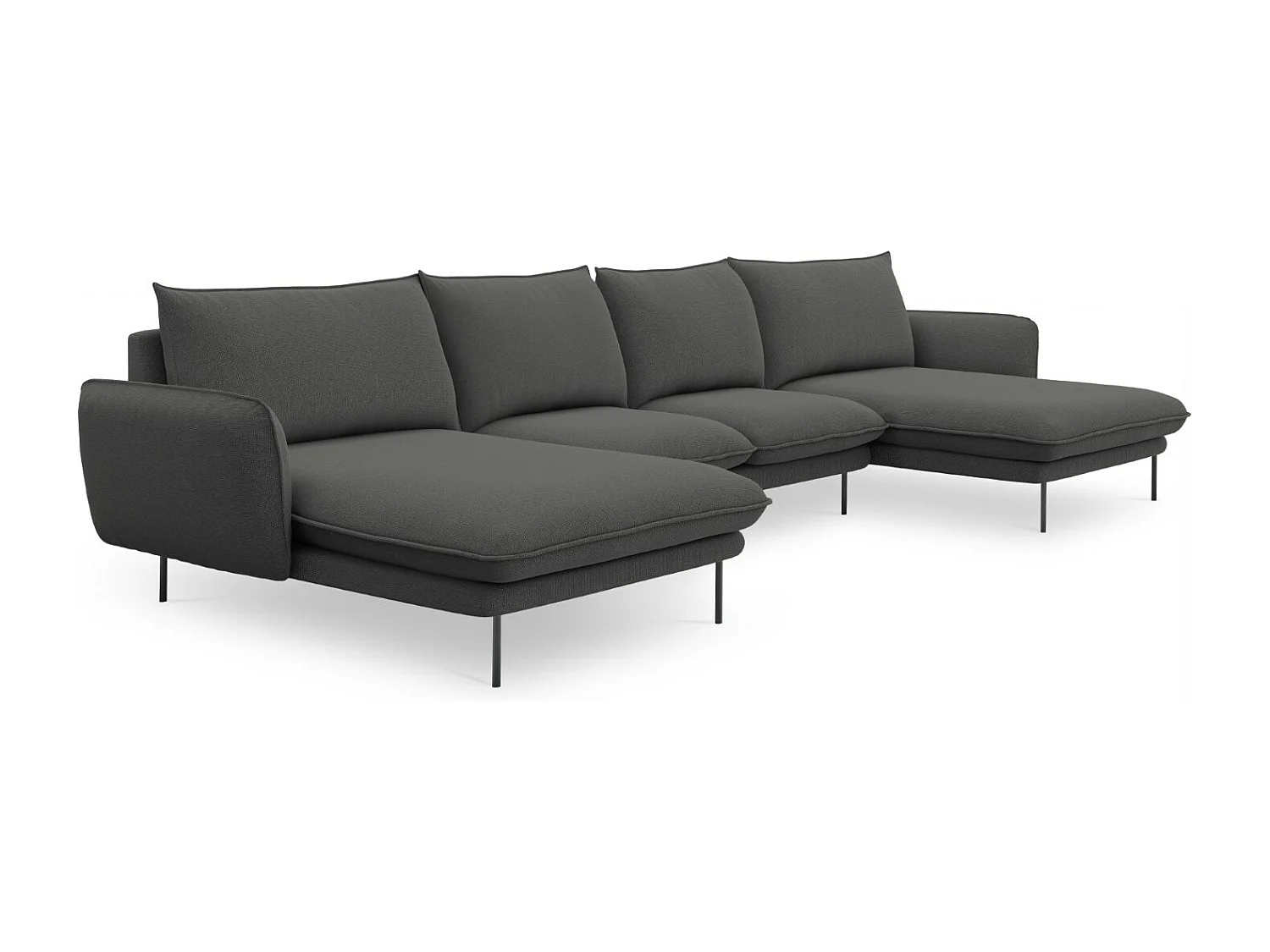 Cosmopolitan Design - Sofá panorâmico "Vienna" 6 lugares em tecido estrutural cinza escuro - 350x170x95cm