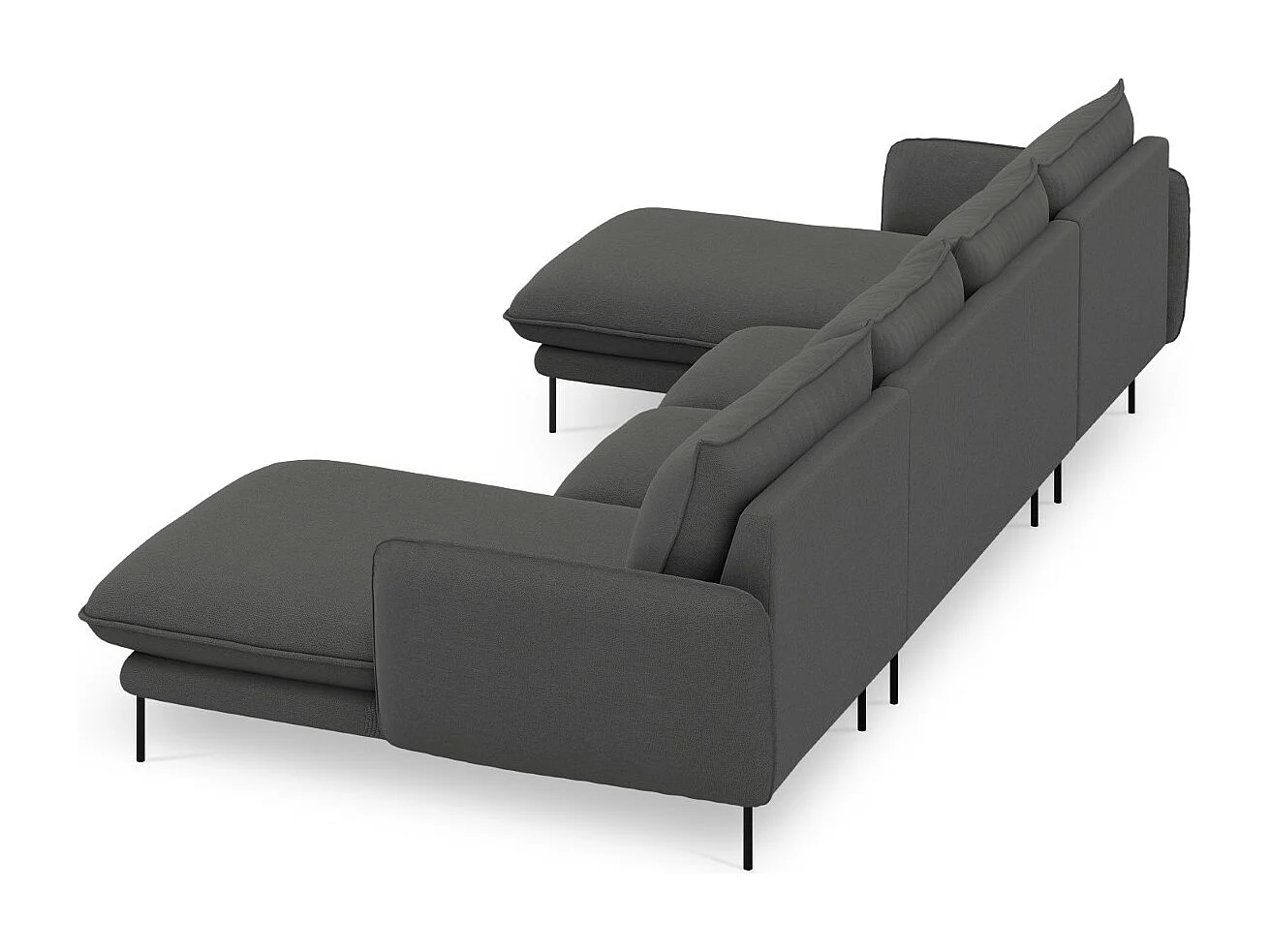 Cosmopolitan Design - Sofá panorâmico "Vienna" 6 lugares em tecido estrutural cinza escuro - 350x170x95cm