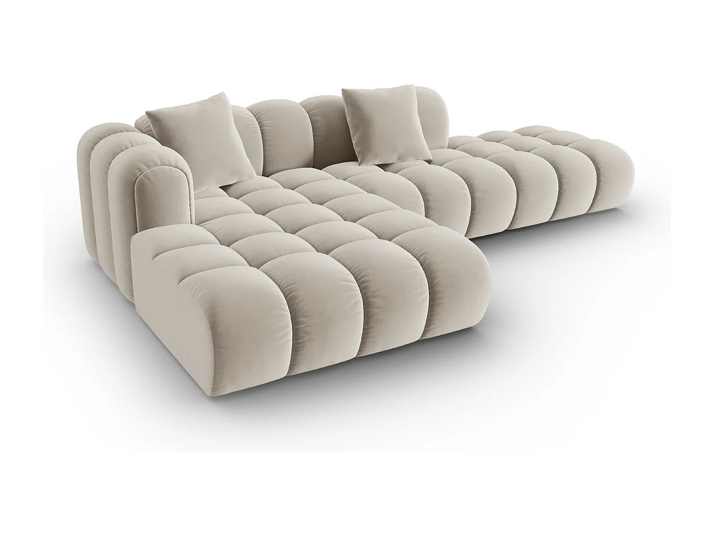 CXL by Christian Lacroix - Canapé d'angle gauche modulable "Clotilde" 4 places en velours écru - 309x190x70cm