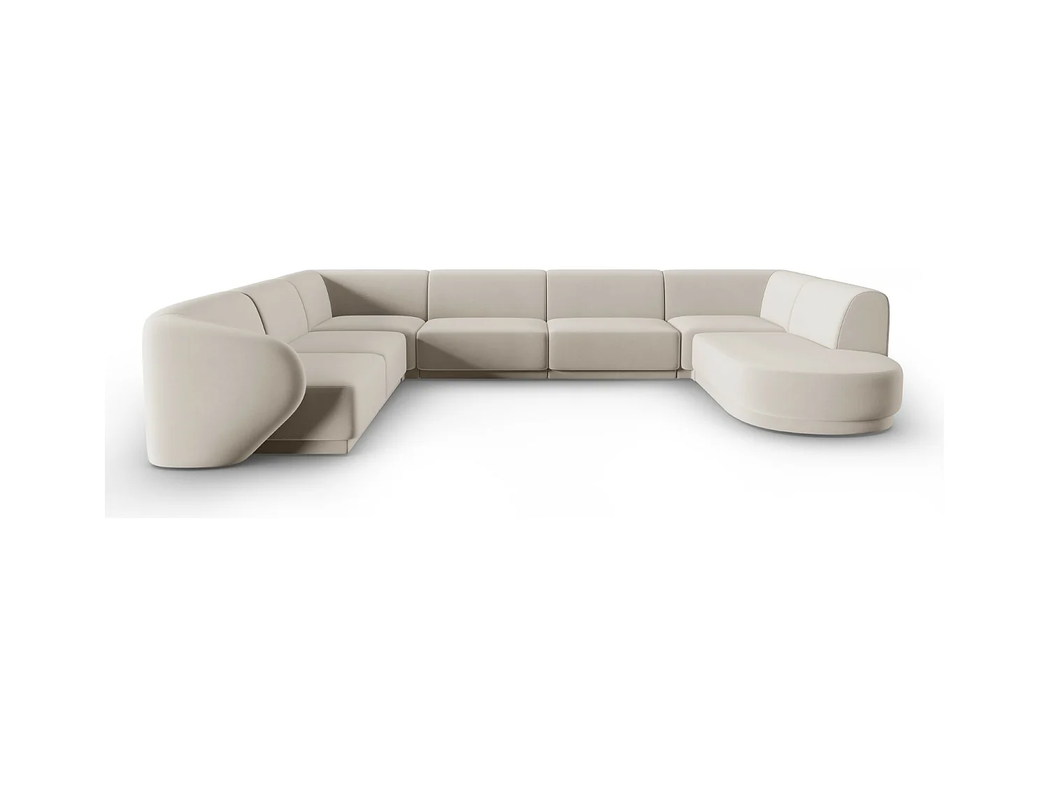 CXL by Christian Lacroix - Modulaire panoramische hoekbank links "Lionel" 8 zitplaatsen, Flueel, Beige - 342x323x74cm