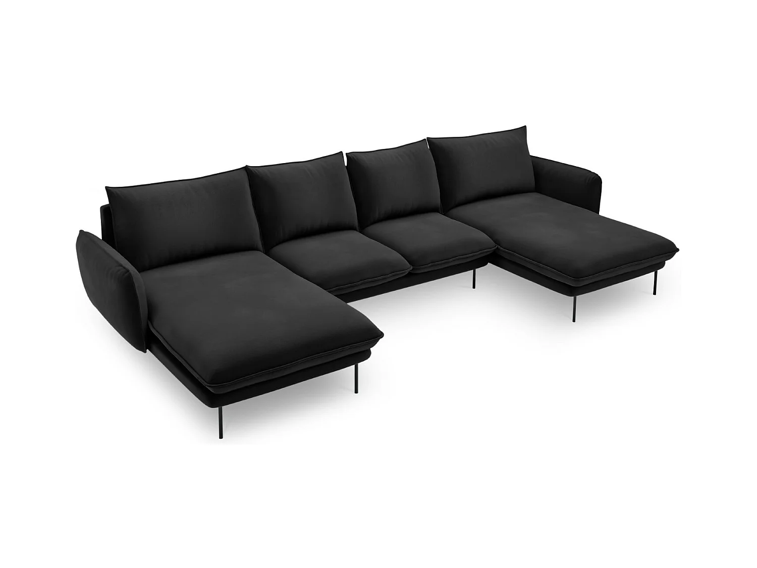 Cosmopolitan Design - Panoramische bank "Vienna" 6 zitplaatsen, Flueel, Zwart - 350x170x95cm