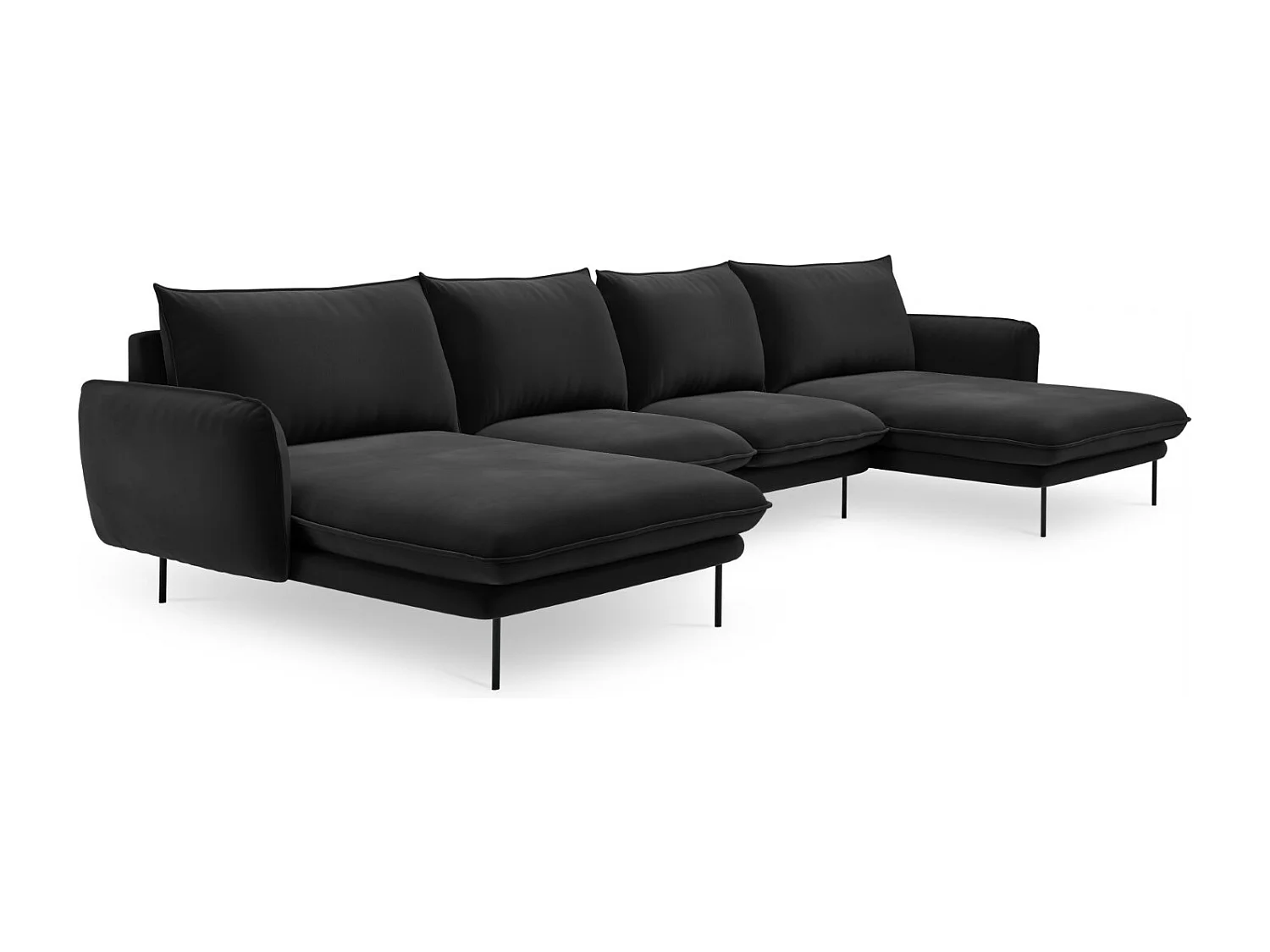 Cosmopolitan Design - Canapé panoramique "Vienna" 6 places en velours noir - 350x170x95cm