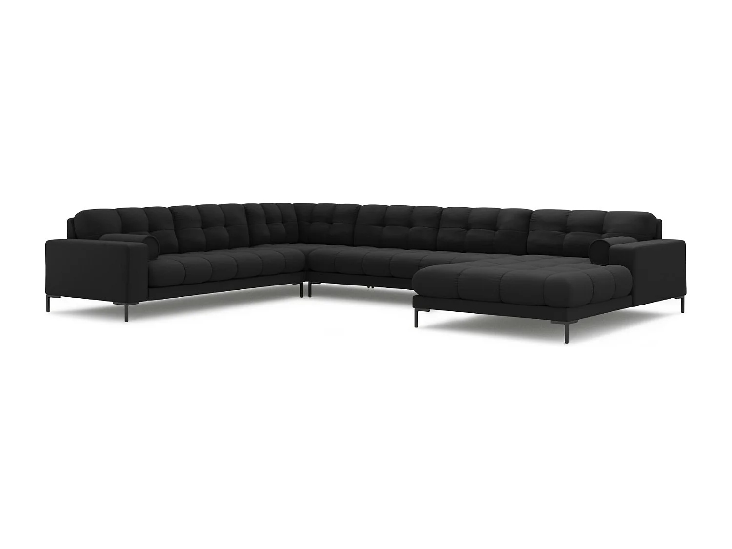 Cosmopolitan Design - Divano panoramico sinistro "Bali" 7 posti in tessuto strutturato grigio scuro - 327x256x75cm