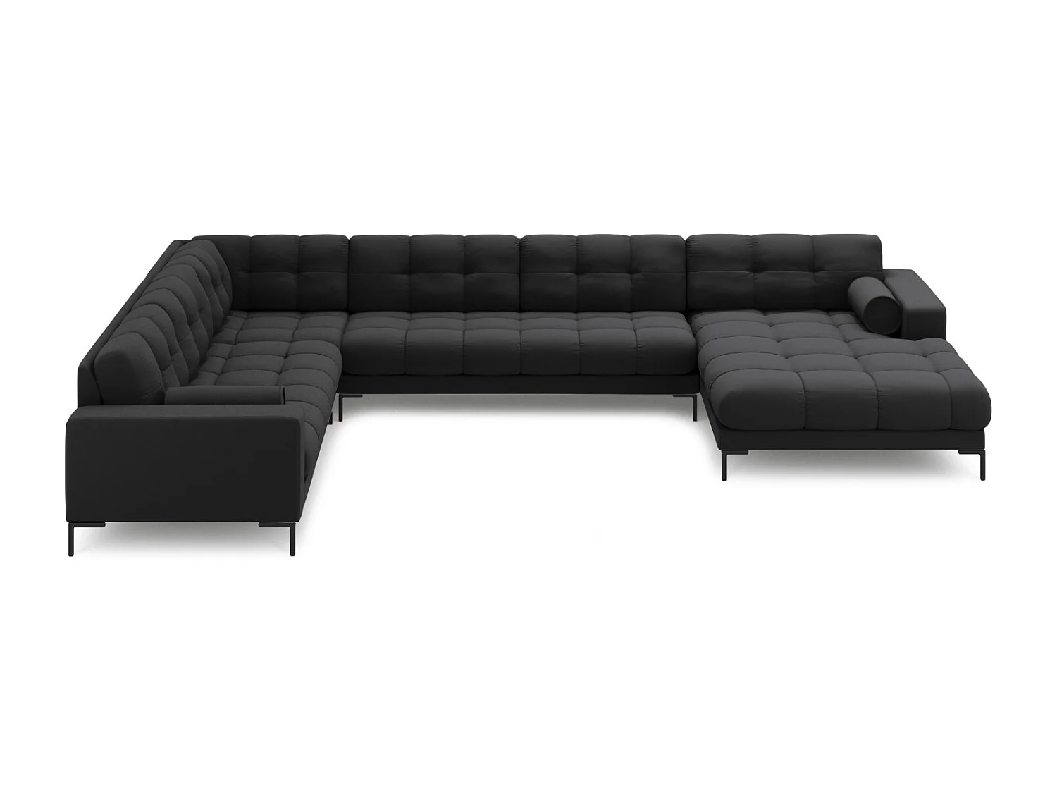 Cosmopolitan Design - Sofá de canto panorâmico à esquerda "Bali" 7 lugares em tecido estrutural cinza escuro - 327x256x75cm