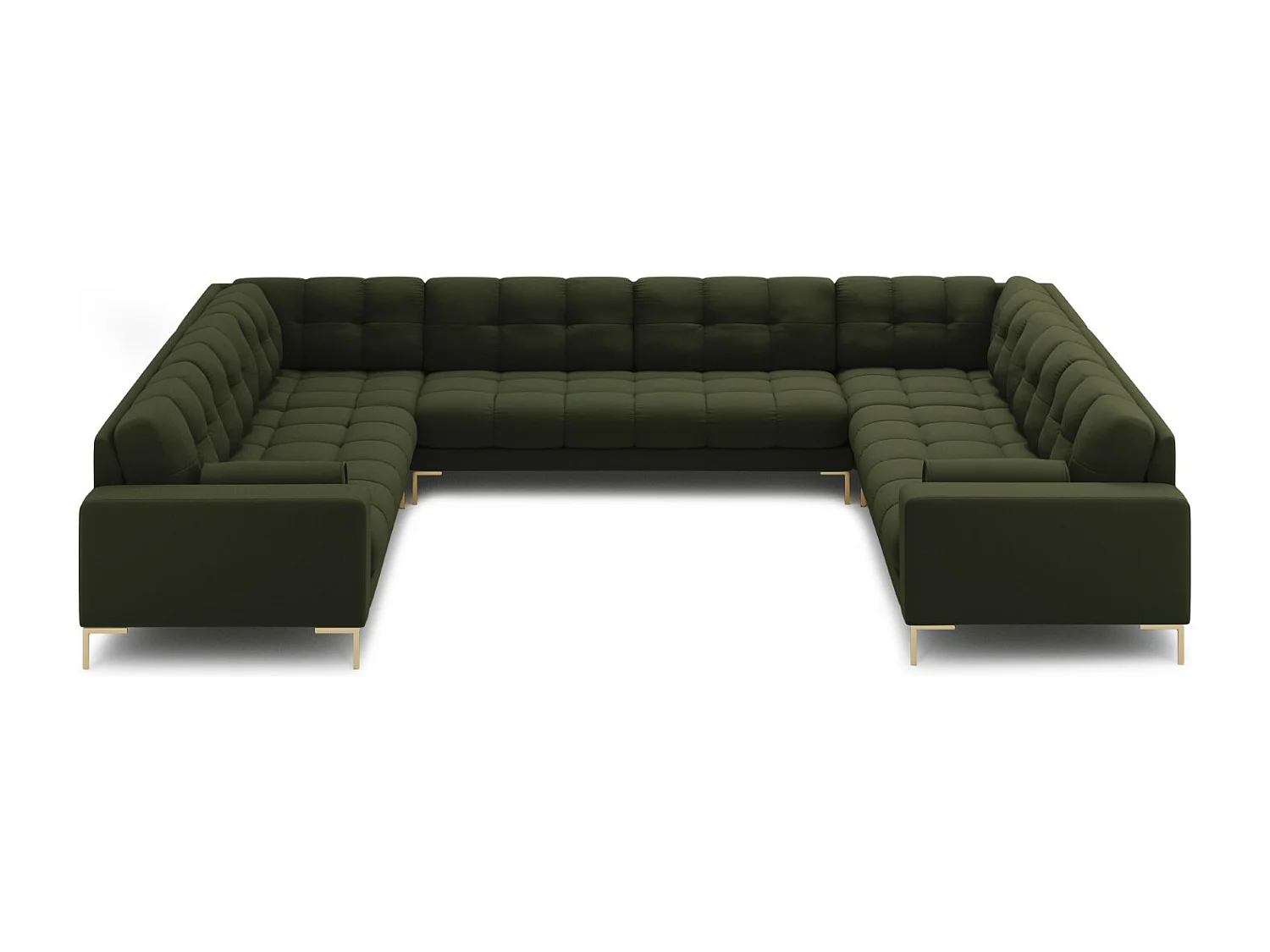 Cosmopolitan Design - Sofá panorâmico "Bali" 9 lugares em tecido estrutural verde - 327x256x75cm