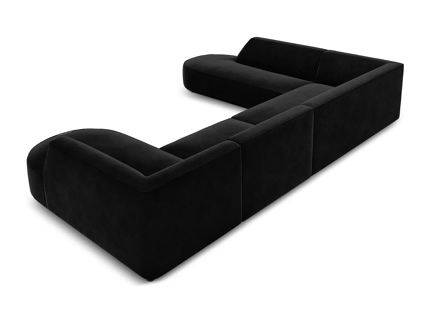 CXL by Christian Lacroix - Sofá de canto panorâmico à esquerda "Charles" 7 lugares em veludo preto - 366x273x69cm