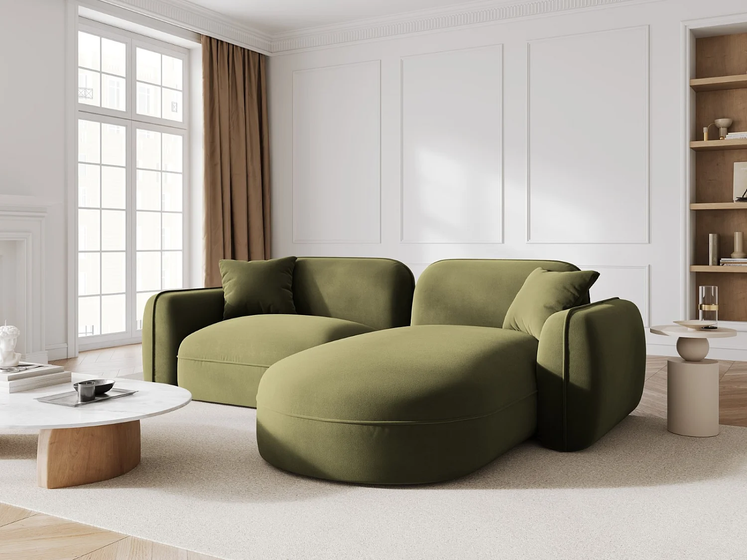 CXL by Christian Lacroix - Sofá modular de canto direito "Lucien" 3 lugares em veludo verde claro - 230x165x70cm