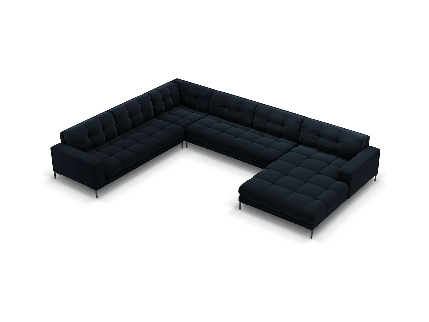 Cosmopolitan Design - Panoramische hoekbank links "Bali" 7 zitplaatsen, Flueel, Donkerblauw - 327x256x75cm