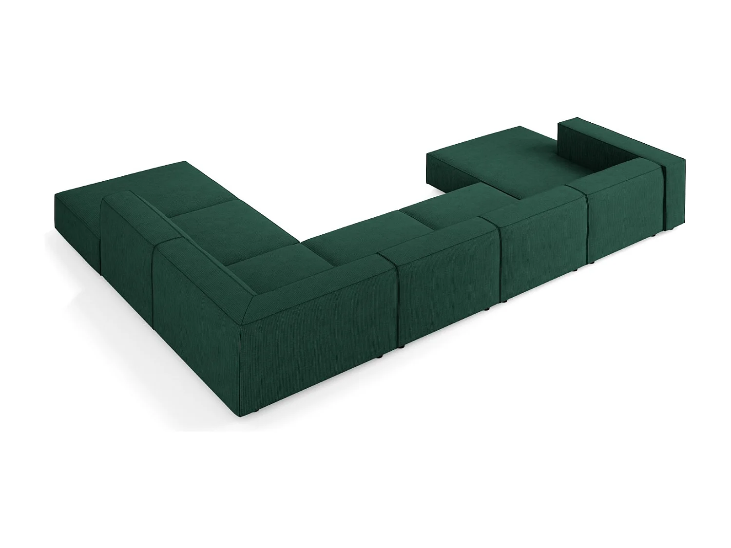 Cosmopolitan Design - Narożnik prawy panoramiczny, "Arendal" 7 miejsc szenil z efektem prążkowania, zielony butelkowy - 364x262x70cm