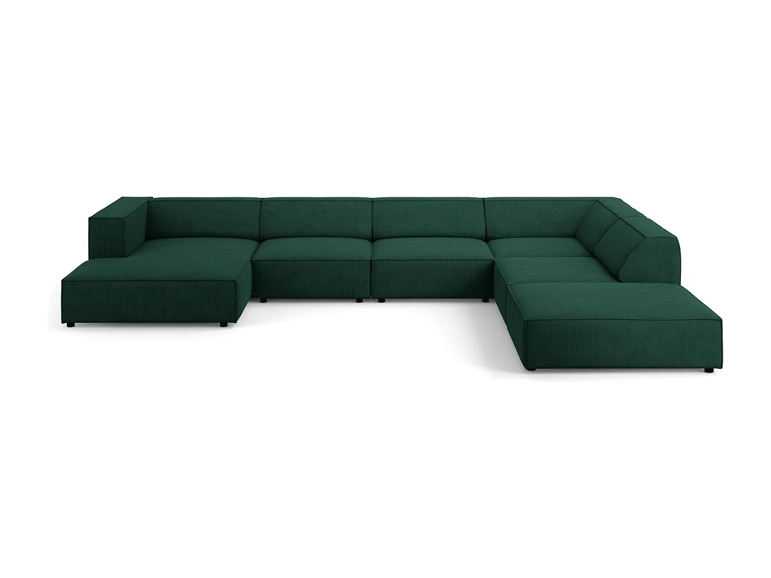 Cosmopolitan Design - Sofá de canto direito panorâmico "Arendal" 7 lugares em tecido chenille com efeito canelado verde garrafa - 364x262x70cm