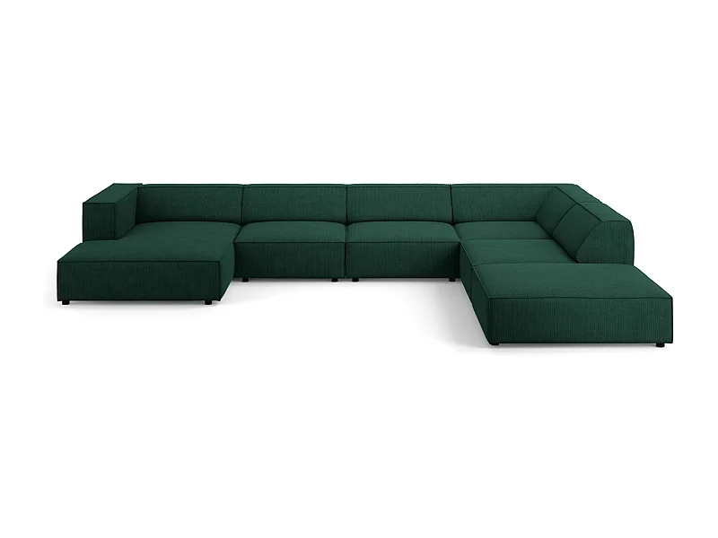Cosmopolitan Design - Sofá de canto direito panorâmico "Arendal" 7 lugares em tecido chenille com efeito canelado verde garrafa - 364x262x70cm