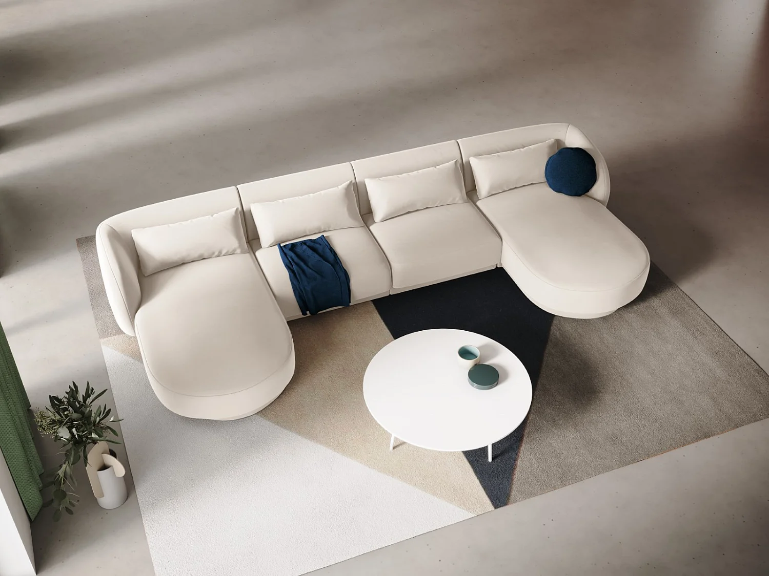 Cosmopolitan Design - Sofa panoramiczna, "Tulum" 5 miejsc welur, beż jasny - 330x156x70cm
