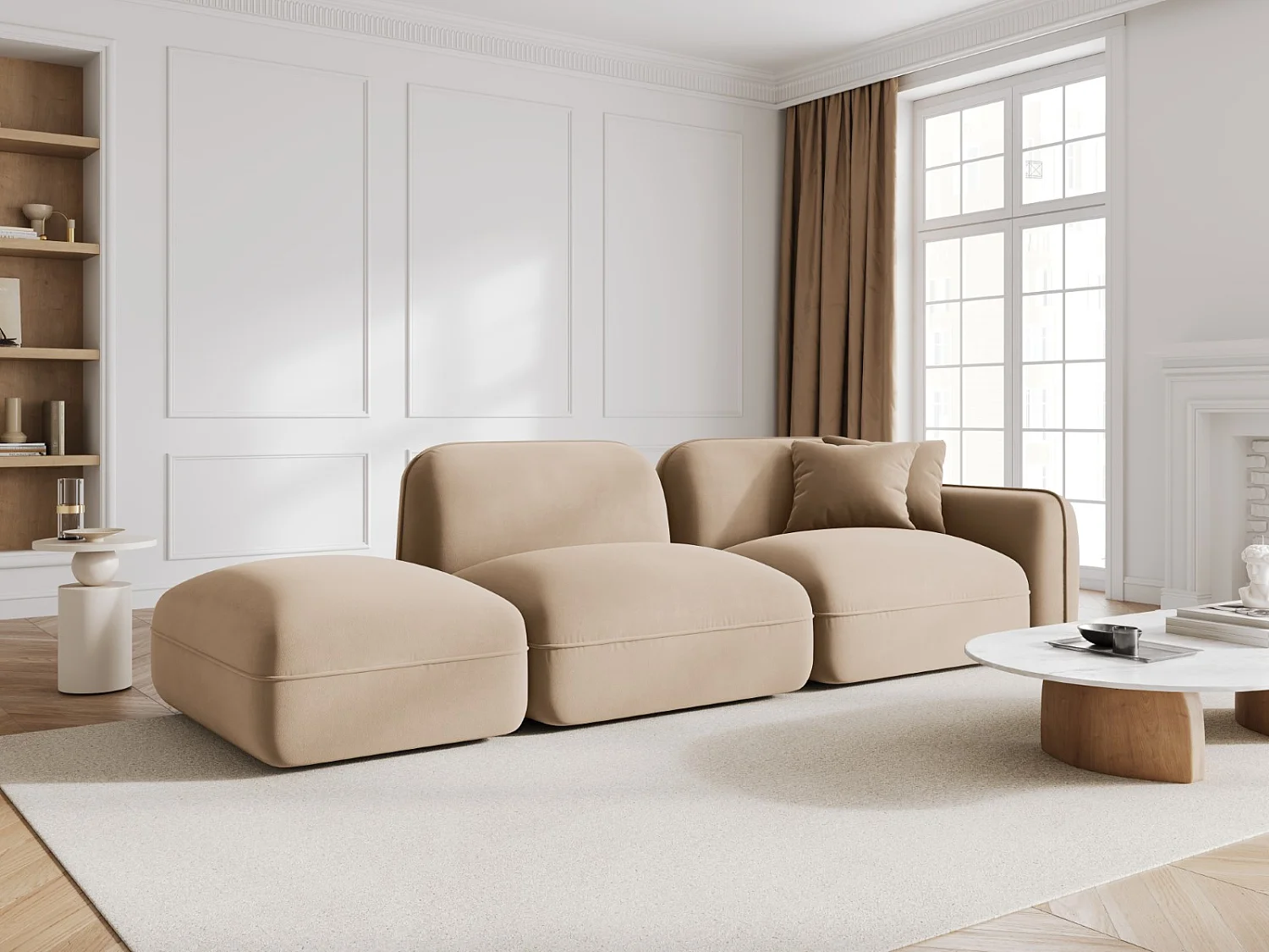 CXL by Christian Lacroix - Sofa modułowa bok lewy, "Lucien" 3 miejsca welur, piasek - 295x90x70cm